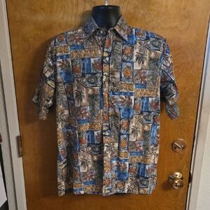 Reyn Spooner Half Button Down Shirt Mens Large Multicolor Short Sleeve Hawaiian